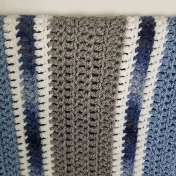 Handmade‎ Crochet Blue,  Gray and White  Baby Blanket - Picture 2 of 6